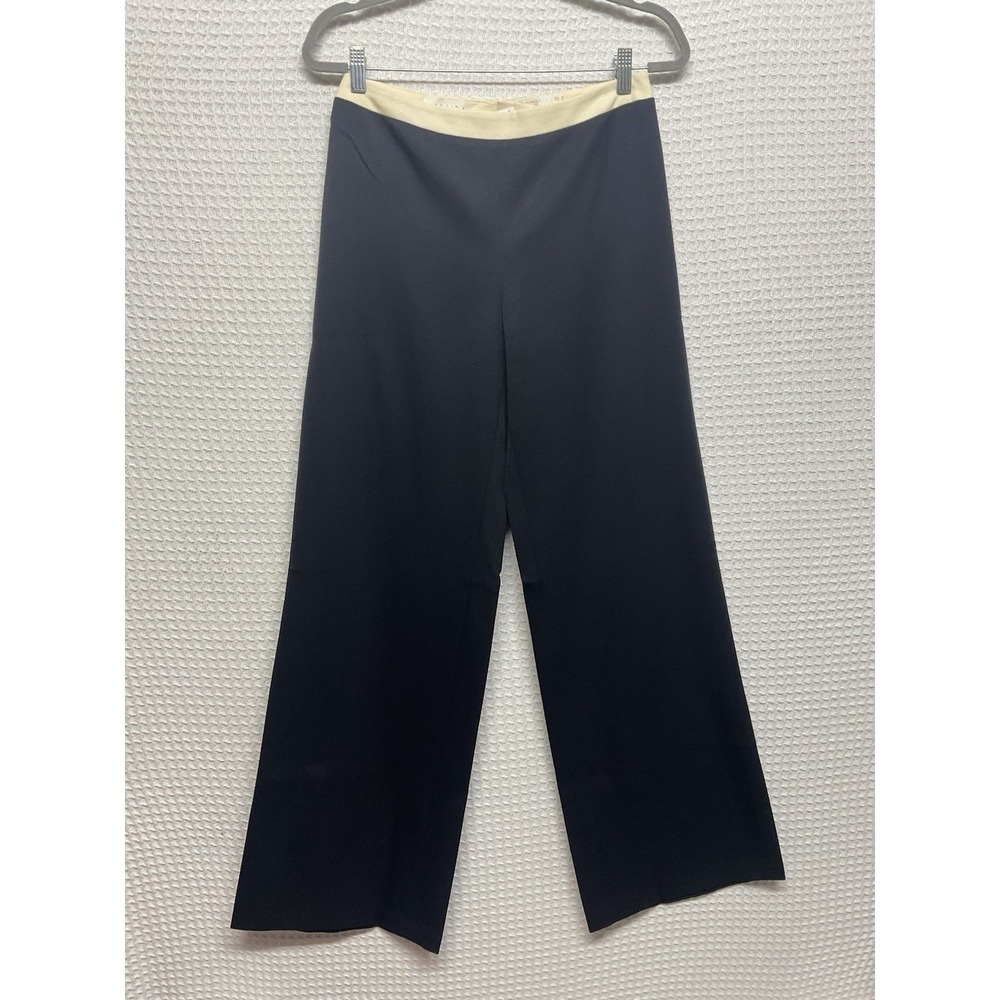 Escada Womens Black‎ Wool Wide Leg Ivory/Cream Waist Side Zip Pants 38 (US 8)